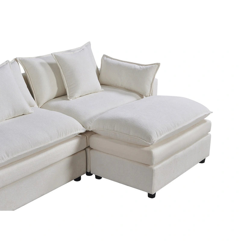 Amplio sofá seccional de chenilla en forma de U de 142.52" con cojines dobles, chaise convertible y otomanas