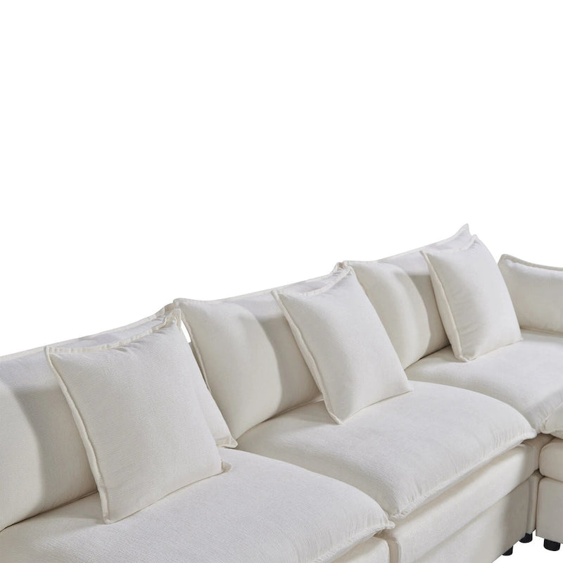 Amplio sofá seccional de chenilla en forma de U de 142.52" con cojines dobles, chaise convertible y otomanas