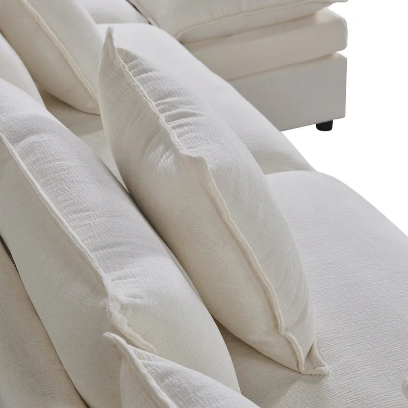 Amplio sofá seccional de chenilla en forma de U de 142.52" con cojines dobles, chaise convertible y otomanas