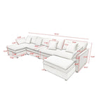 Amplio sofá seccional de chenilla en forma de U de 142.52" con cojines dobles, chaise convertible y otomanas