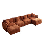 Amplio sofá seccional de chenilla en forma de U de 142.52" con cojines dobles, chaise convertible y otomanas