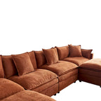 Amplio sofá seccional de chenilla en forma de U de 142.52" con cojines dobles, chaise convertible y otomanas