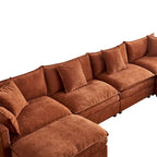 Amplio sofá seccional de chenilla en forma de U de 142.52" con cojines dobles, chaise convertible y otomanas
