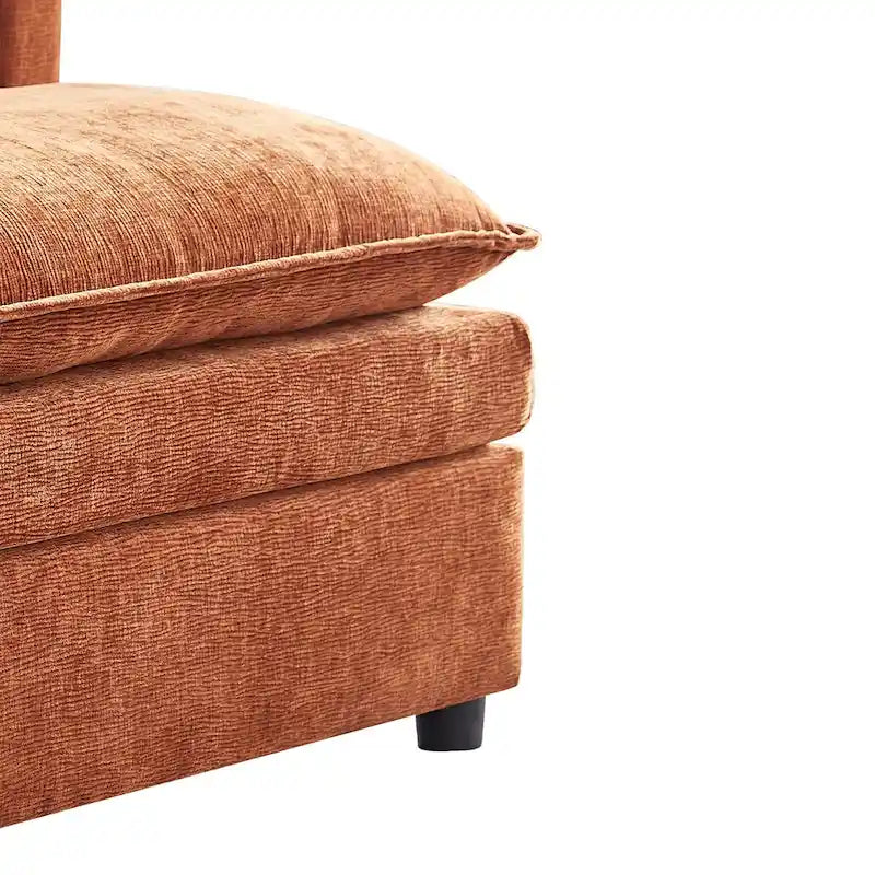 Amplio sofá seccional de chenilla en forma de U de 142.52" con cojines dobles, chaise convertible y otomanas