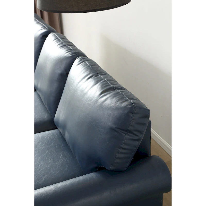 Sofá de 3 plazas de piel sintética de 82,68 pulgadas con almacenamiento, estructura de madera maciza y metal, 6 patas de soporte, cajas de almacenamiento bajo el asiento