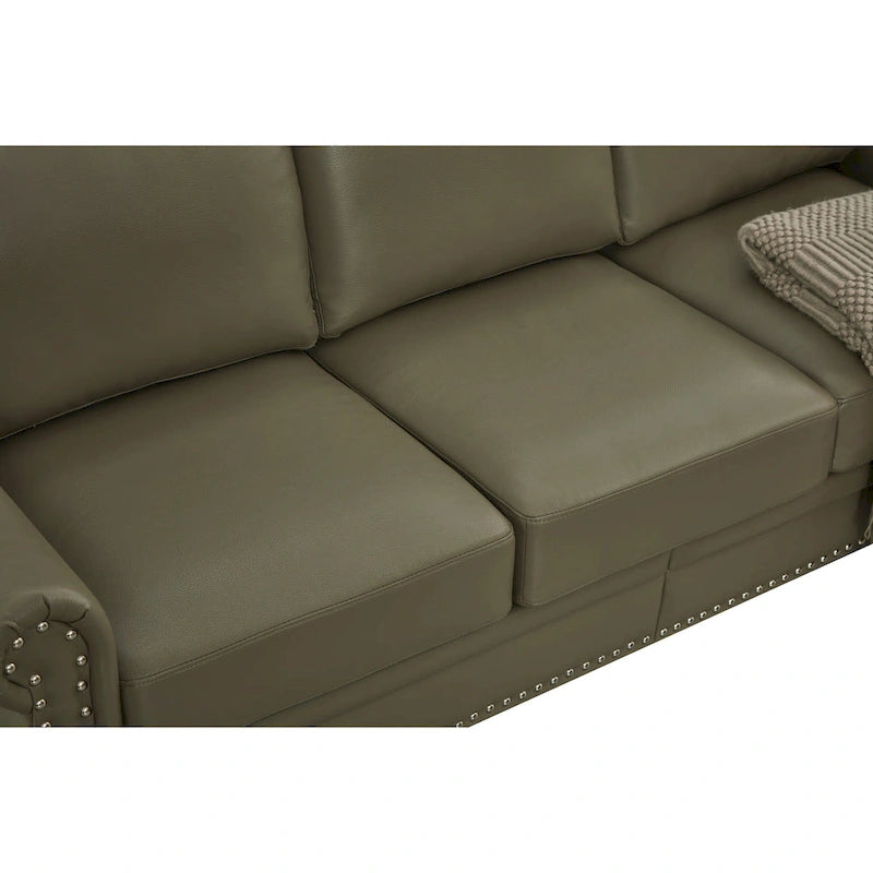 Sofá de 3 plazas de piel sintética de 82,68 pulgadas con almacenamiento, estructura de madera maciza y metal, 6 patas de soporte, cajas de almacenamiento bajo el asiento