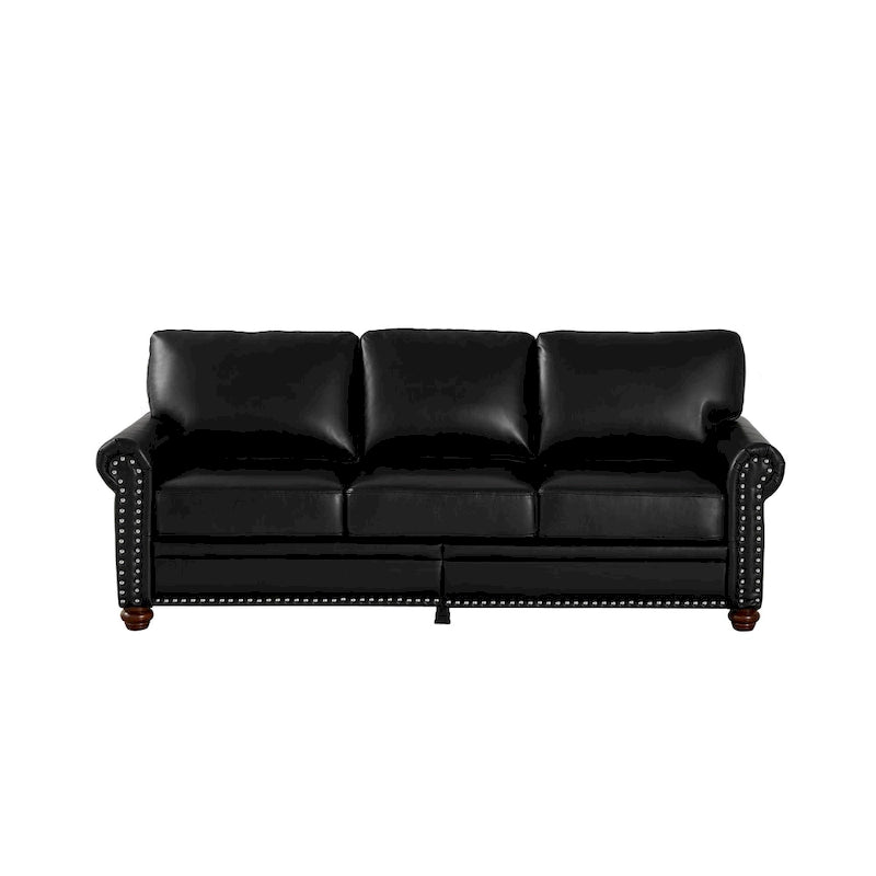 Sofá de 3 plazas de piel sintética de 82,68 pulgadas con almacenamiento, estructura de madera maciza y metal, 6 patas de soporte, cajas de almacenamiento bajo el asiento