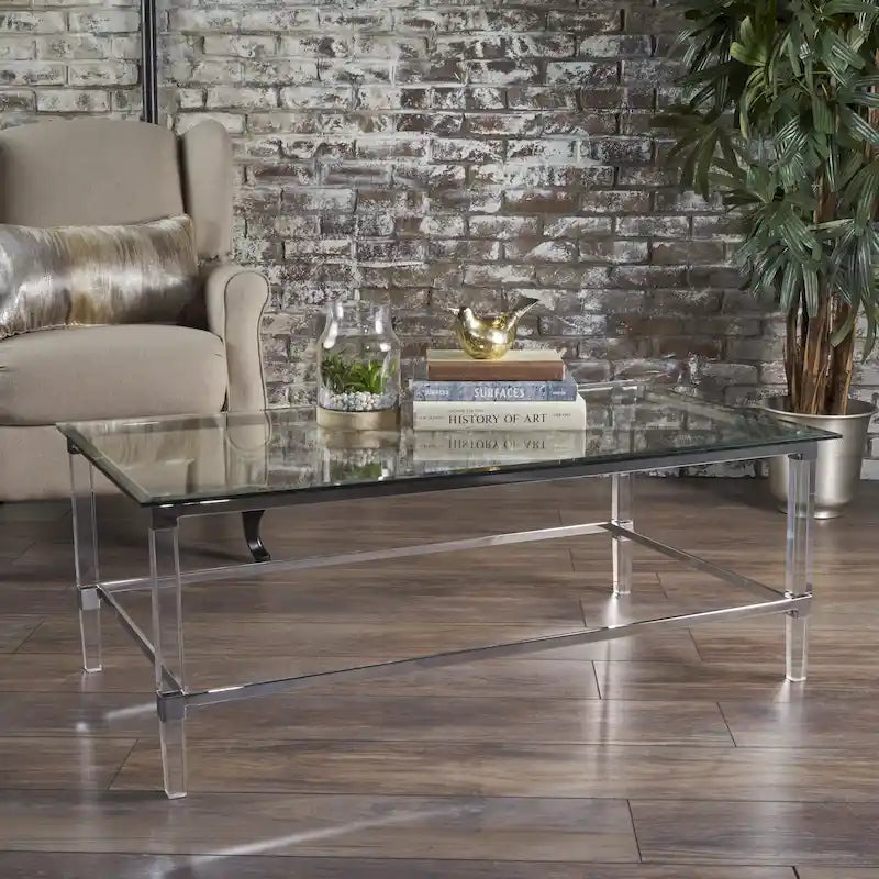 Mesa de centro rectangular moderna de cristal de 48" con estructura resistente para sala de estar