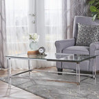 Mesa de centro rectangular moderna de cristal de 48" con estructura resistente para sala de estar