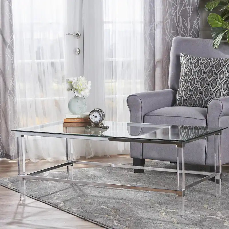 Mesa de centro rectangular moderna de cristal de 48" con estructura resistente para sala de estar