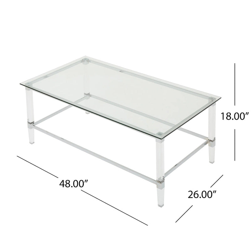 Mesa de centro rectangular moderna de cristal de 48" con estructura resistente para sala de estar