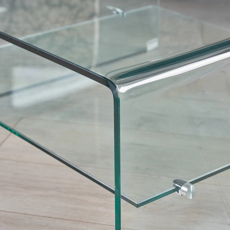 Mesa de centro Ramona de cristal cuadrado con estante