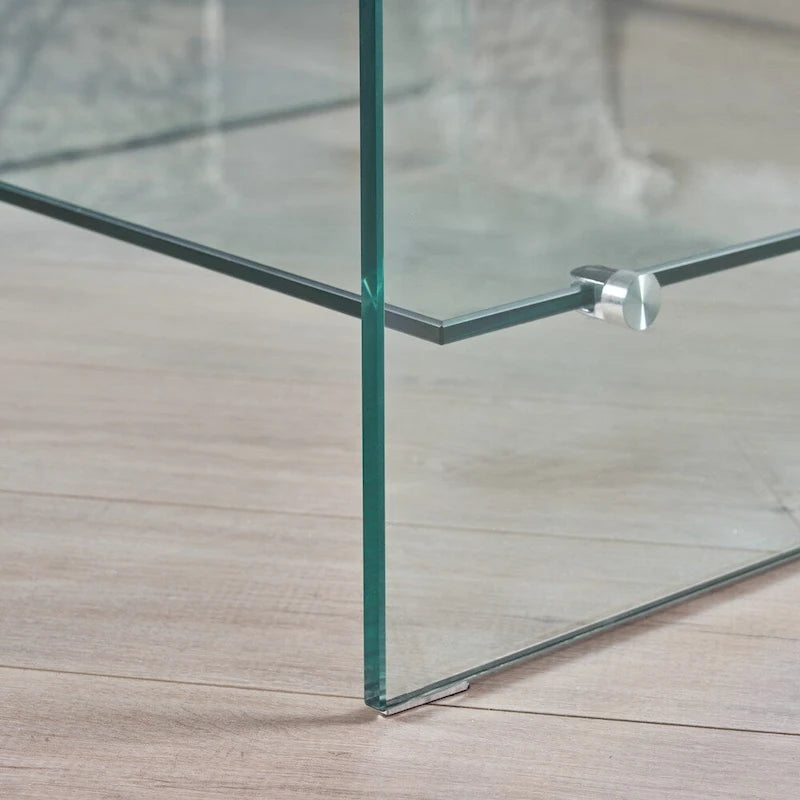 Mesa de centro Ramona de cristal cuadrado con estante