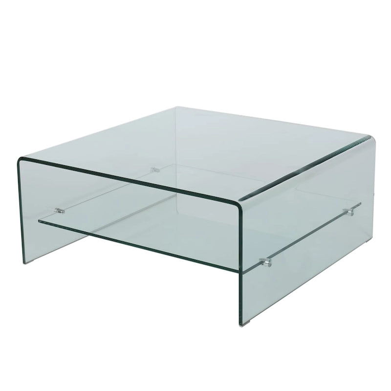 Mesa de centro Ramona de cristal cuadrado con estante