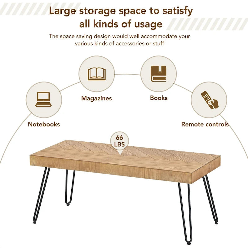 Mesa de centro moderna con patas de metal - 19.60 x 43.30 x 17.80