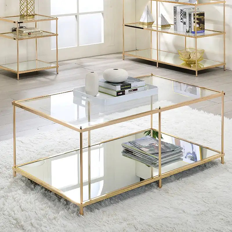 Mesa de centro Scoles Contemporary de 42 pulgadas de cristal con 1 estante