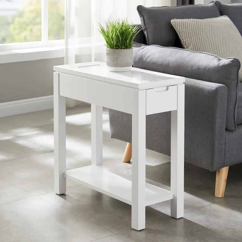 Mesa auxiliar de madera Cade con cajón y carga