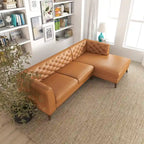 Sofá seccional esquinero de cuero superior Florentina Modern Chesterfield Tufted para sala de estar en color coñac