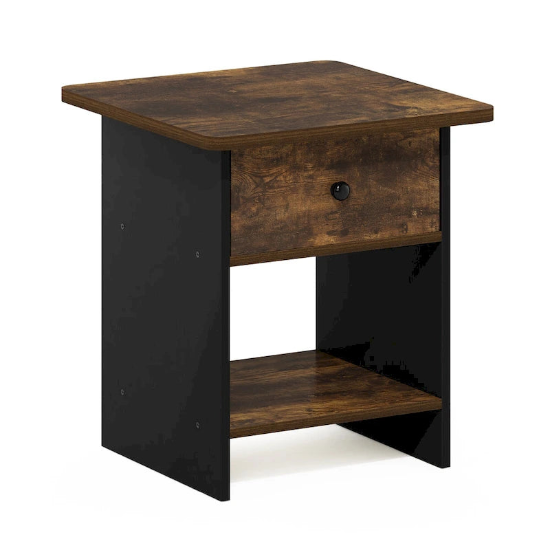 Mesa auxiliar/Mesita de noche Dario con estante de almacenamiento y cajón tipo cubo