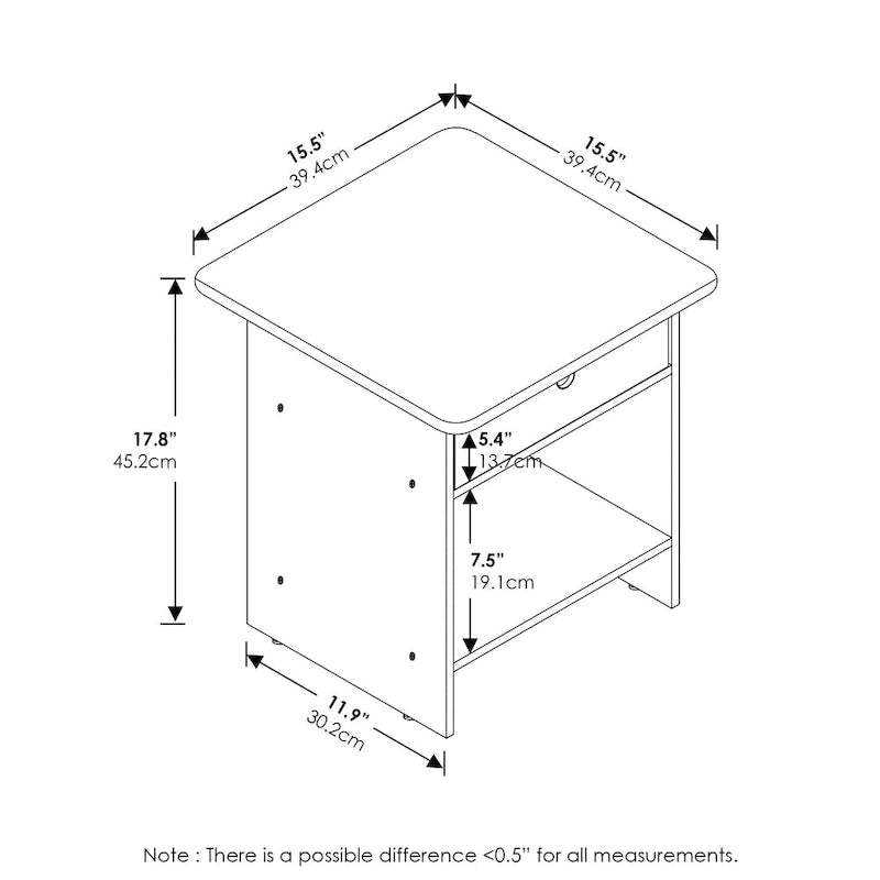 Mesa auxiliar/Mesita de noche Dario con estante de almacenamiento y cajón tipo cubo