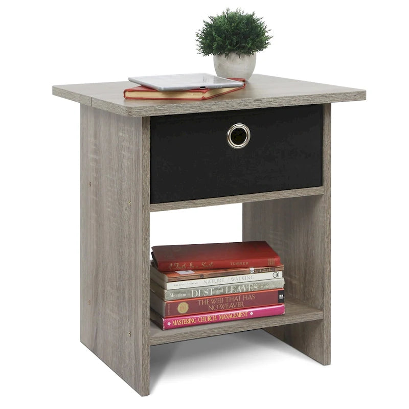 Mesa auxiliar/Mesita de noche Dario con estante de almacenamiento y cajón tipo cubo
