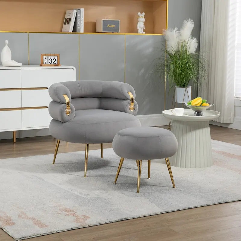 Sillón decorativo moderno tapizado con marco de metal - 29.13 x 27.95 x 28.35