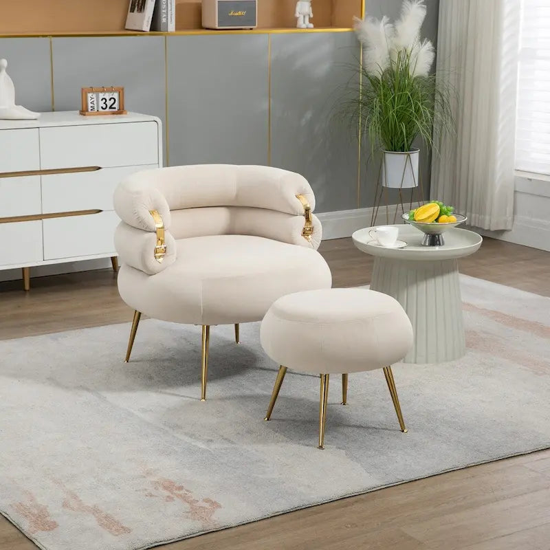 Sillón decorativo moderno tapizado con marco de metal - 29.13 x 27.95 x 28.35