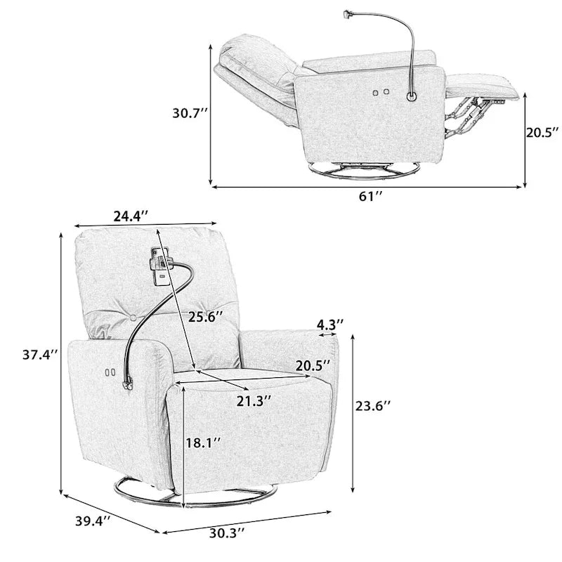 Sillón reclinable eléctrico giratorio de 270 grados con soporte para teléfono