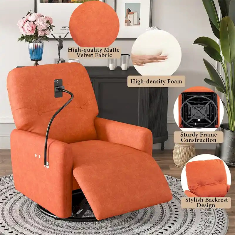 Sillón reclinable eléctrico giratorio de 270 grados con soporte para teléfono