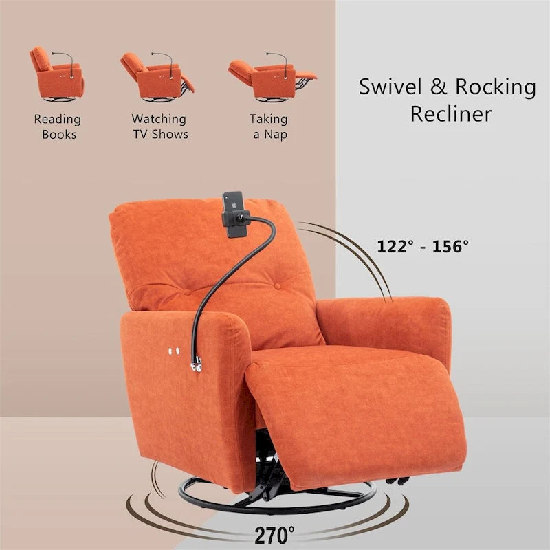 Sillón reclinable eléctrico giratorio de 270 grados con soporte para teléfono