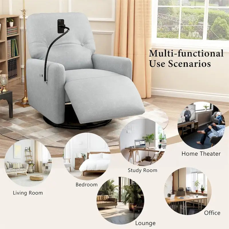 Sillón reclinable eléctrico giratorio de 270 grados con soporte para teléfono