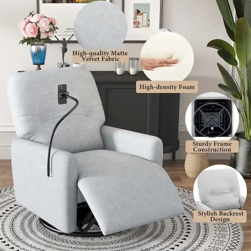 Sillón reclinable eléctrico giratorio de 270 grados con soporte para teléfono