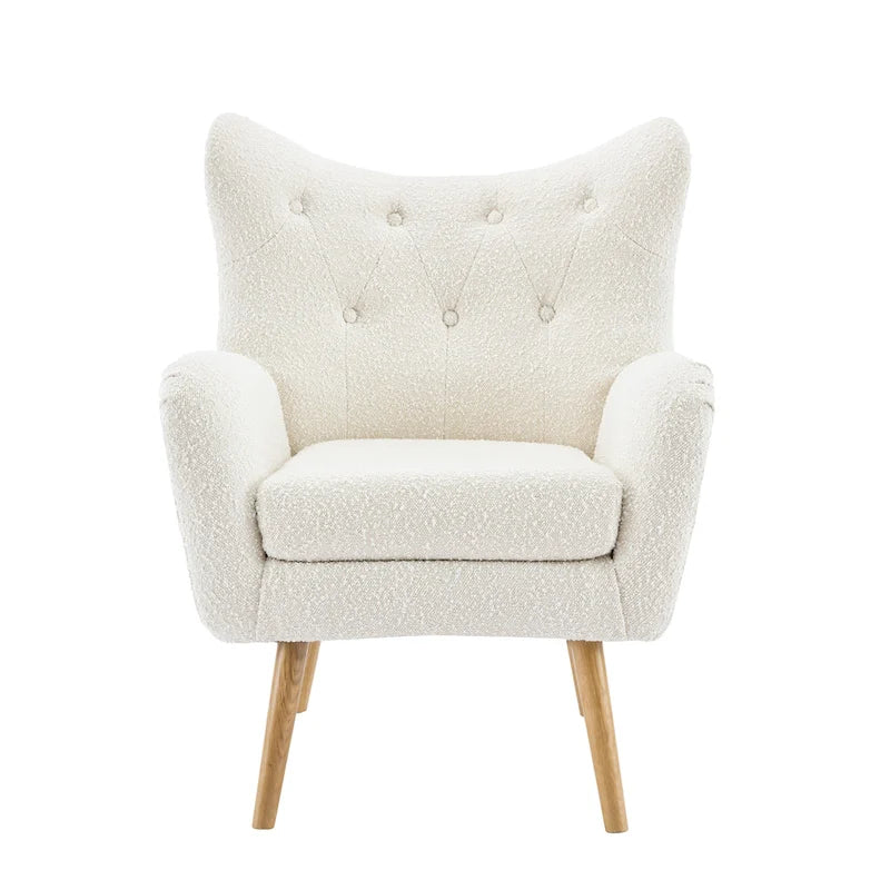 Sillón club de terciopelo con respaldo alado Boucle Almendra