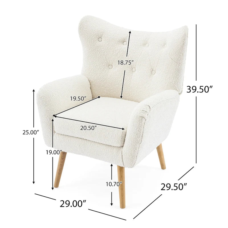 Sillón club de terciopelo con respaldo alado Boucle Almendra