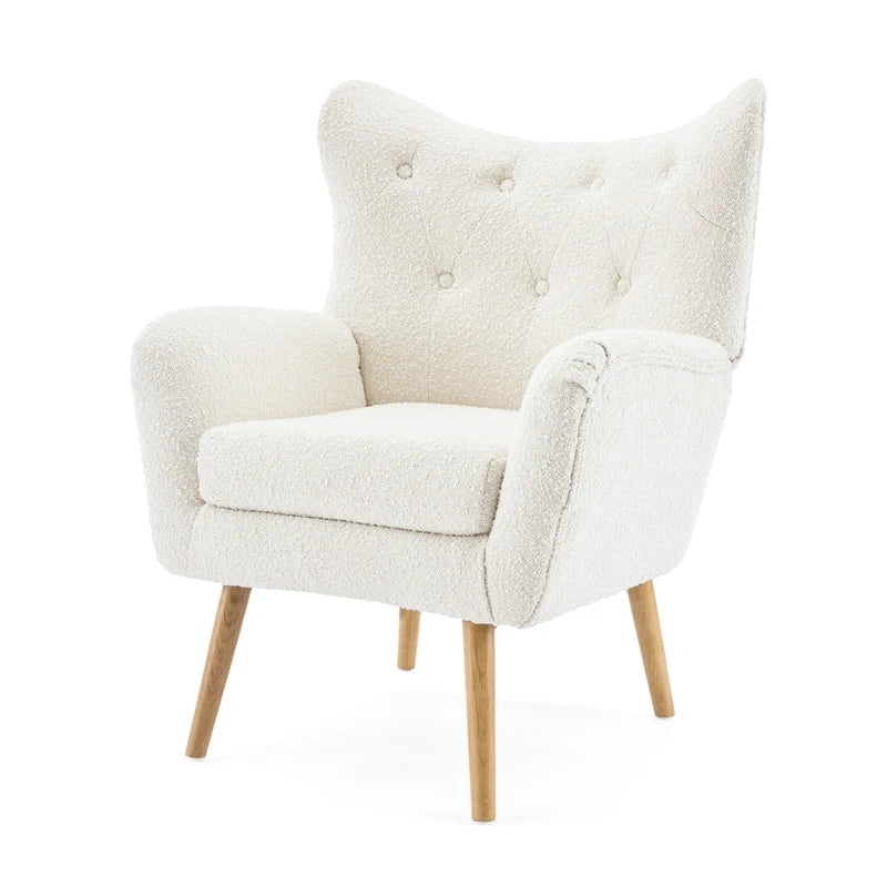 Sillón club de terciopelo con respaldo alado Boucle Almendra