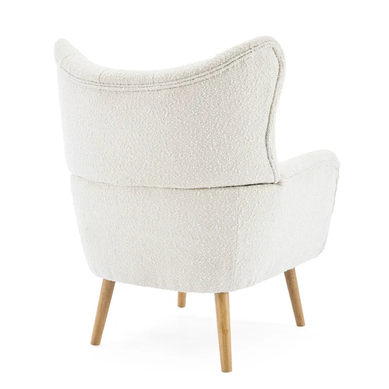 Sillón club de terciopelo con respaldo alado Boucle Almendra