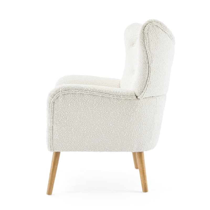 Sillón club de terciopelo con respaldo alado Boucle Almendra