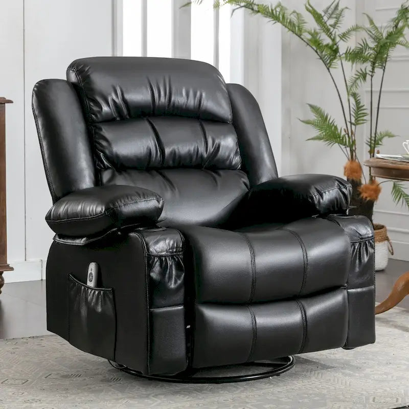 Sillón reclinable giratorio mecedor con masaje de vibración y calor, sillón ergonómico con puerto de carga USB