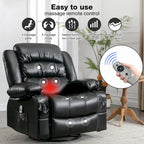 Sillón reclinable giratorio mecedor con masaje de vibración y calor, sillón ergonómico con puerto de carga USB