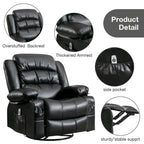 Sillón reclinable giratorio mecedor con masaje de vibración y calor, sillón ergonómico con puerto de carga USB