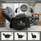 Sillón reclinable giratorio mecedor con masaje de vibración y calor, sillón ergonómico con puerto de carga USB