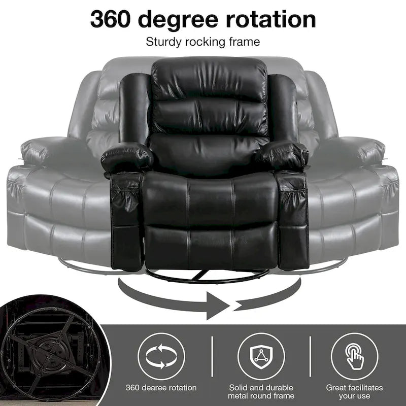 Sillón reclinable giratorio mecedor con masaje de vibración y calor, sillón ergonómico con puerto de carga USB