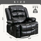 Sillón reclinable giratorio mecedor con masaje de vibración y calor, sillón ergonómico con puerto de carga USB