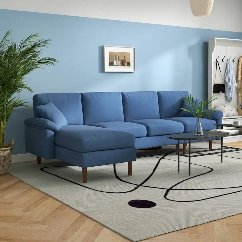 Sofá seccional de tela con sofá cama reversible, sofá seccional moderno en forma de L con cojines, patas de madera
