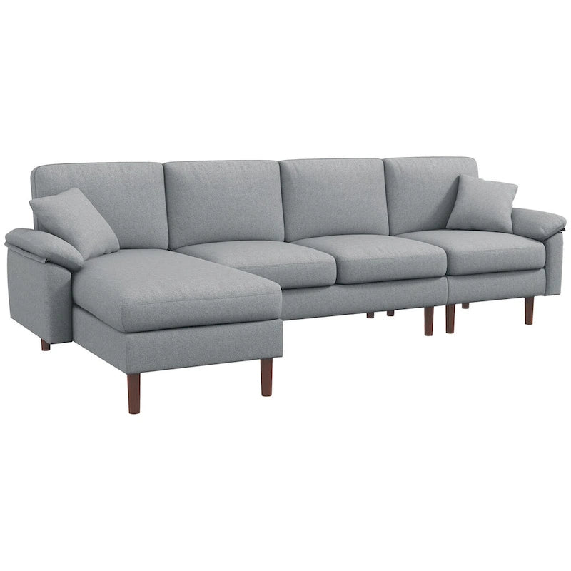 Sofá seccional de tela con sofá cama reversible, sofá seccional moderno en forma de L con cojines, patas de madera