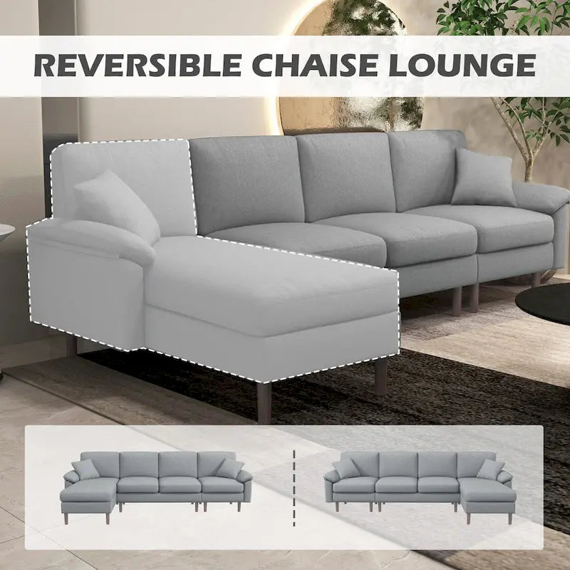 Sofá seccional de tela con sofá cama reversible, sofá seccional moderno en forma de L con cojines, patas de madera