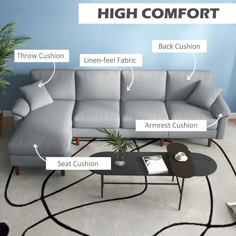Sofá seccional de tela con sofá cama reversible, sofá seccional moderno en forma de L con cojines, patas de madera