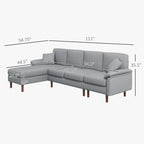 Sofá seccional de tela con sofá cama reversible, sofá seccional moderno en forma de L con cojines, patas de madera