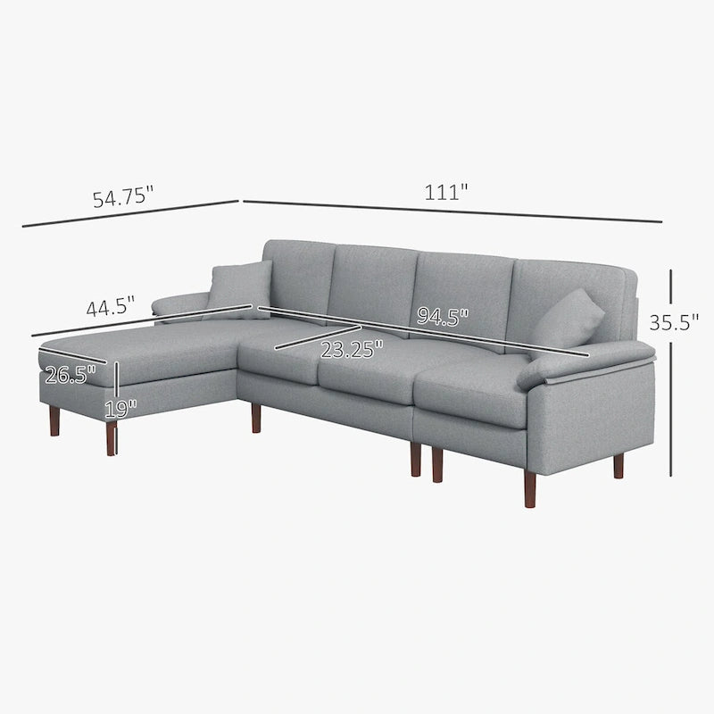 Sofá seccional de tela con sofá cama reversible, sofá seccional moderno en forma de L con cojines, patas de madera