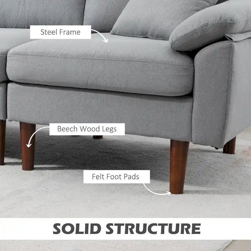 Sofá seccional de tela con sofá cama reversible, sofá seccional moderno en forma de L con cojines, patas de madera